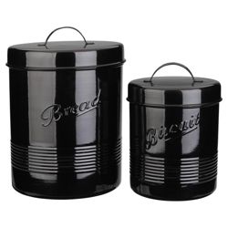 Tesco Enamel Biscuit and Bread Canister, Black