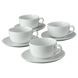 Tesco Set of 4 Porcelain Cups and Saucers, White