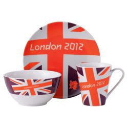 Johnson Bros London 2012 Union Jack Bright 3 piece Set, Red and White