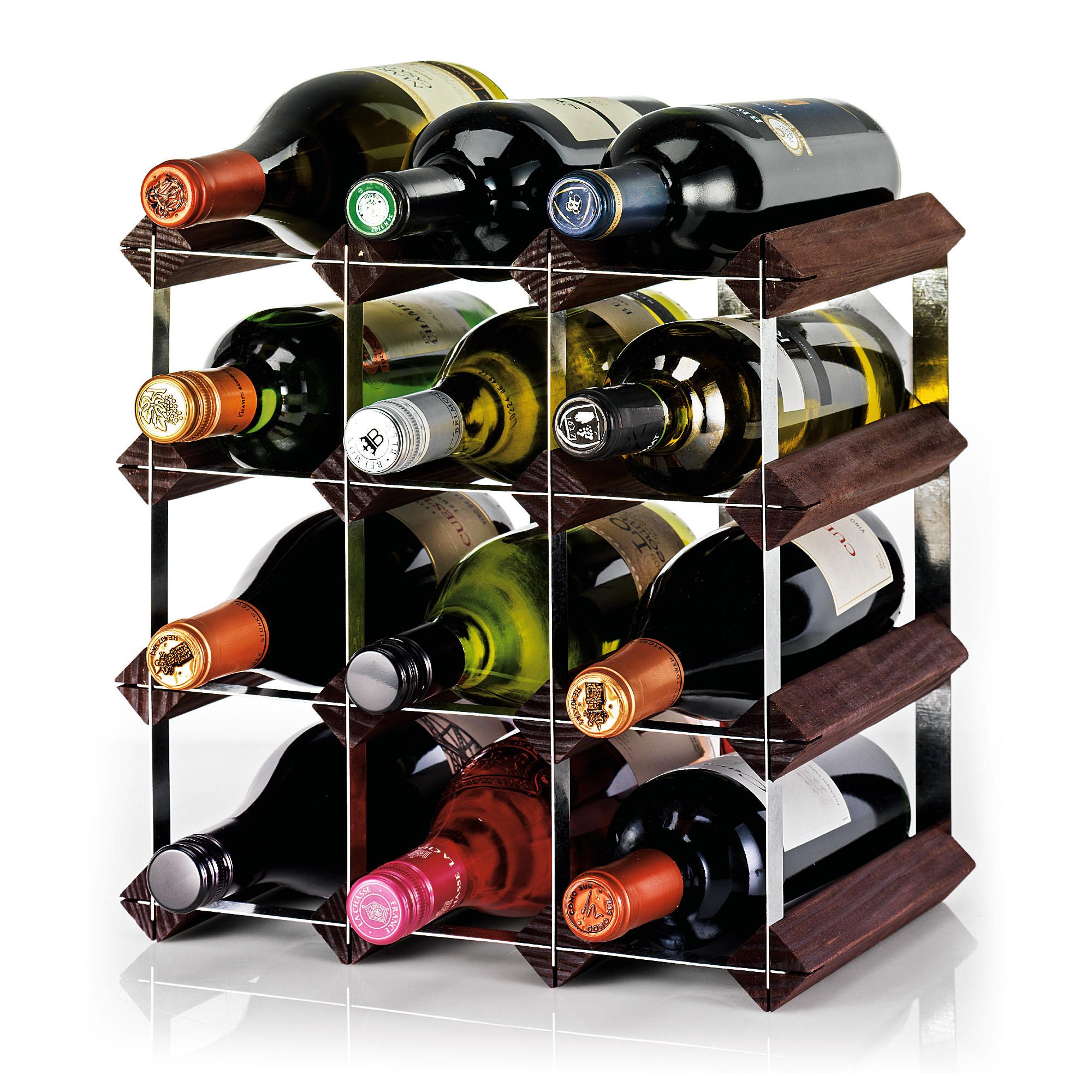 Ready To Assemble 12 Bottle Wine rack, Dark Oak Ready To Assemble 12 Bottle Wine rack, Dark Oak