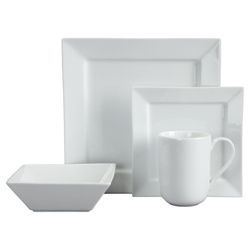 Tesco Square Porcelain 16 Piece, 4 Person Dinner Set - White