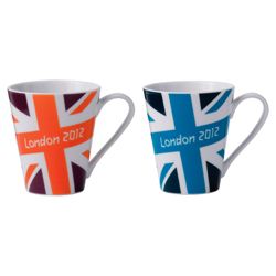 Johnson Bros London 2012 Union Jack Bright Mugs, Burgundy and Dark Blue
