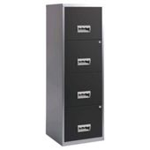 Pierre Henry A4 4 Drawer Maxi Filing Cabinet, Silver With Black Drawers