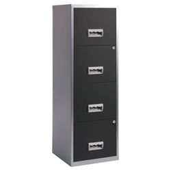 Pierre Henry A4 4 Drawer Maxi Filing Cabinet, Silver With Black Drawers
