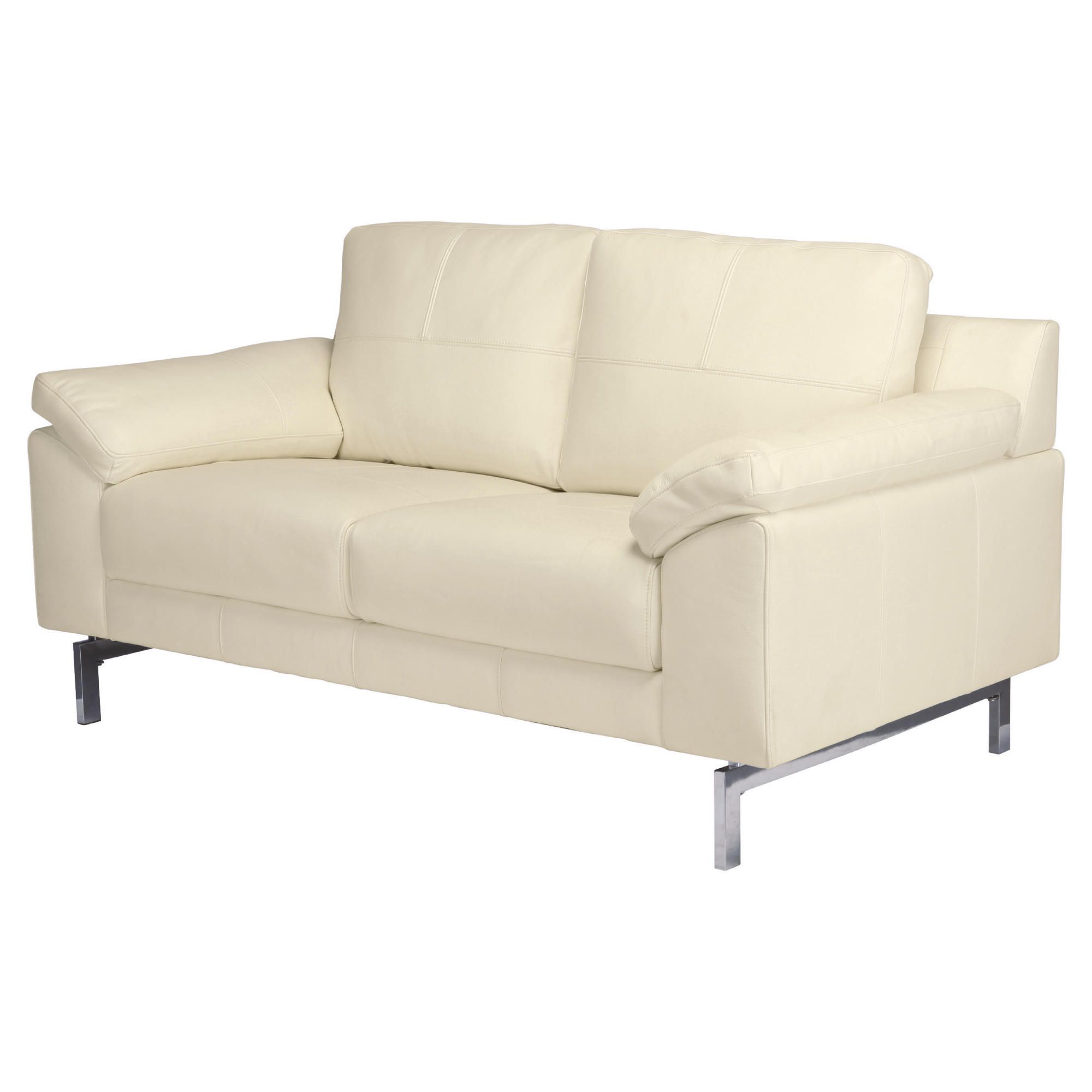 Sicily Small Leather Sofa, Soft White