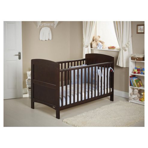 Image of Obaby Grace 4 Piece Cot Bed Set, Dark Pine Cot Bed With Blue Bedding