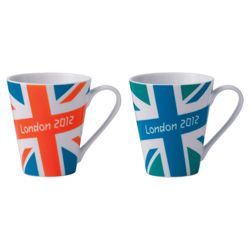 Johnson Bros London 2012 Union Jack Bright Mugs, Blue and Green