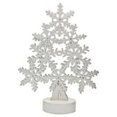 Wooden Snowflake tree with 10 warm white LED lights, white