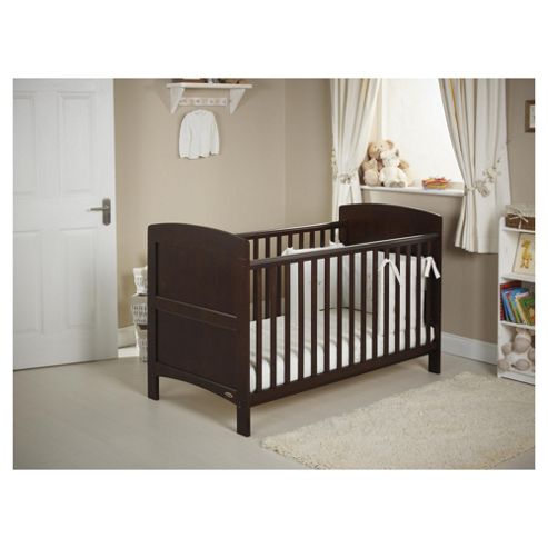 Image of Obaby Grace 4 Piece Cot Bed Set, Dark Pine Cot Bed With White Bedding