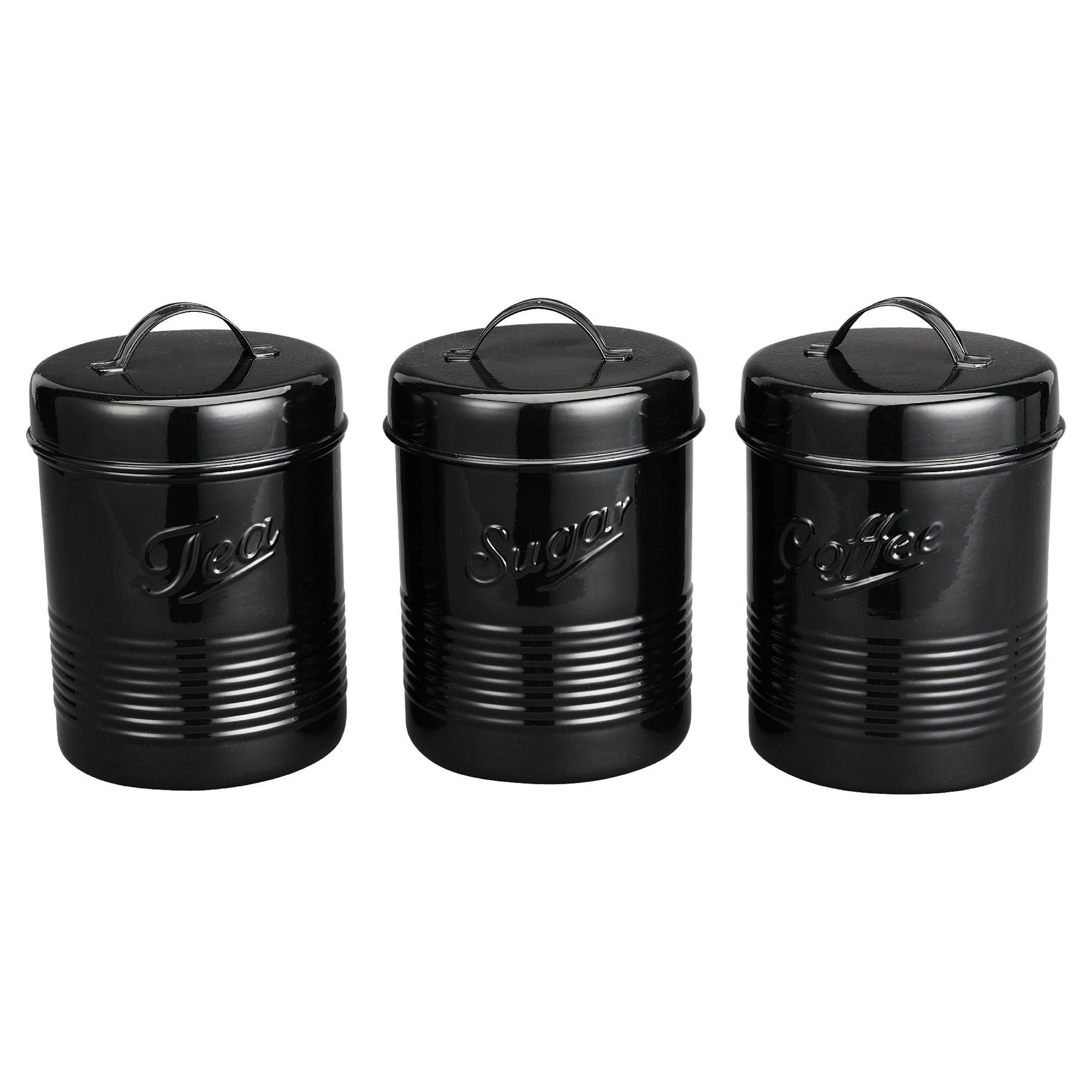 Tesco Black Enamel Tea, Coffee & Sugar Canister