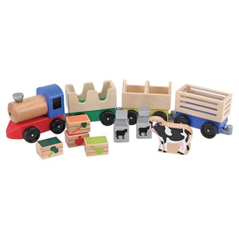 Image of Melissa & Doug Wooden Toy Farm Train