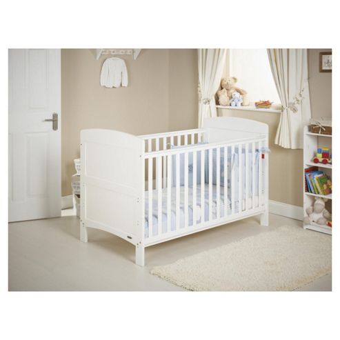 Image of Obaby Grace 4 Piece Cot Bed Set, White Cot Bed With Blue Bedding