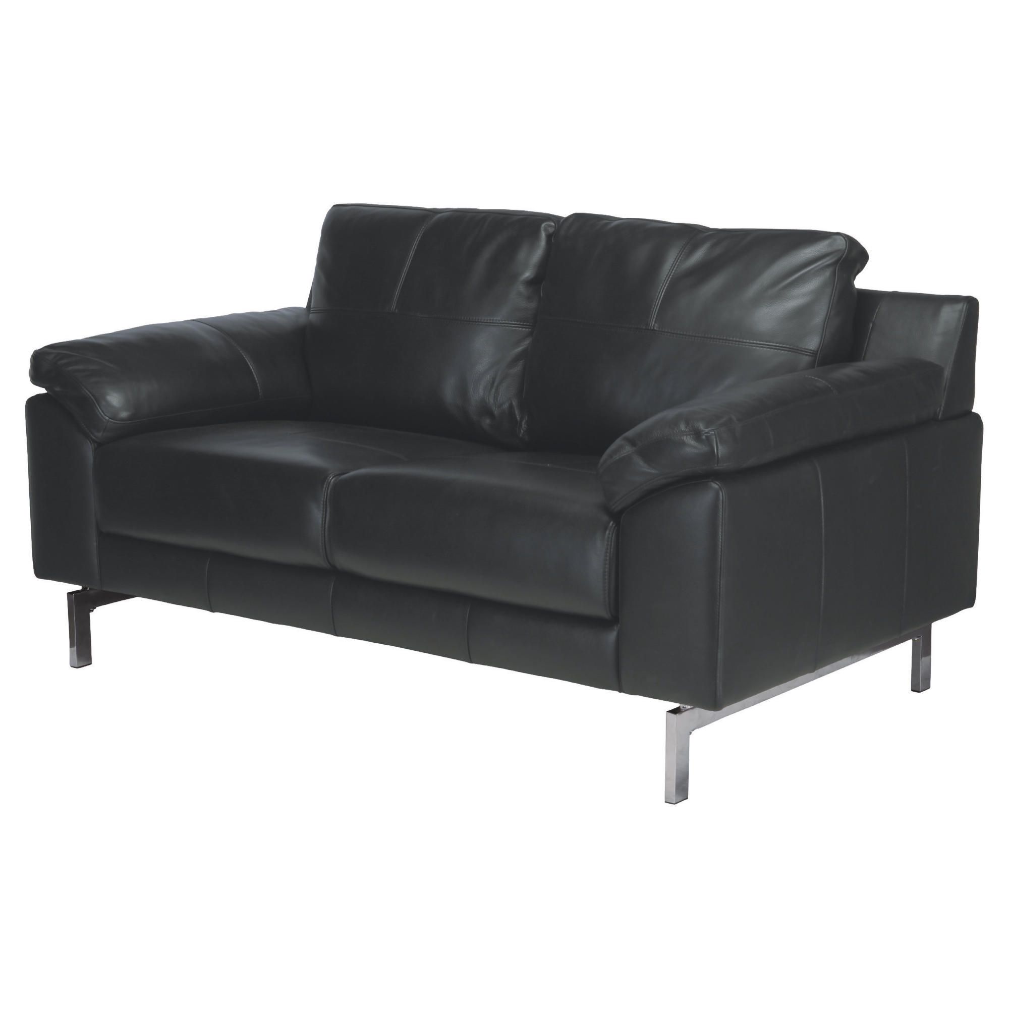 Sicily Small Leather Sofa, Black