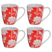 Tesco Floral Set of 4 Mugs, Red.