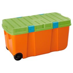 100L Tuff box with lid, orange & green