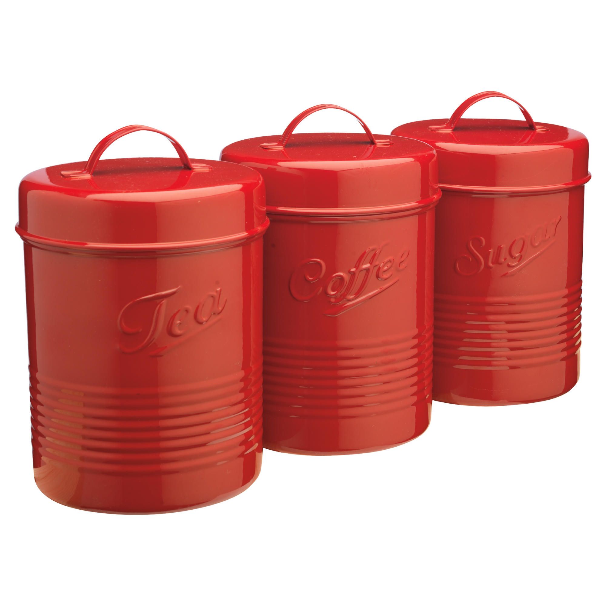 Tesco Red Enamel Tea, Coffee & Sugar Canister