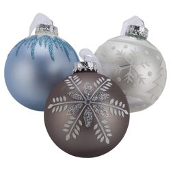 Festive Blue & Silver Mixed Glass Baubles, 12 Pack
