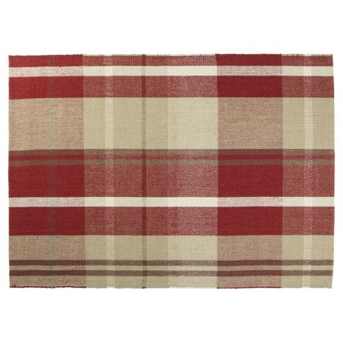 Image of Tartan Flat Weave Rug 120 X 170cm, Red