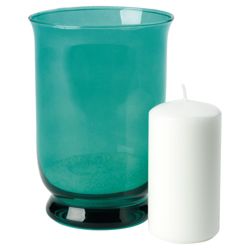 Tesco fancy pillar candle, teal