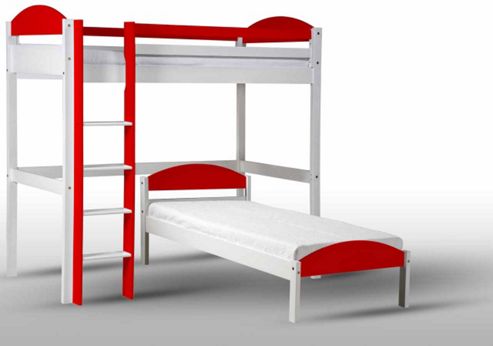 Image of Maximus L Shape High Sleeper White With Red Details