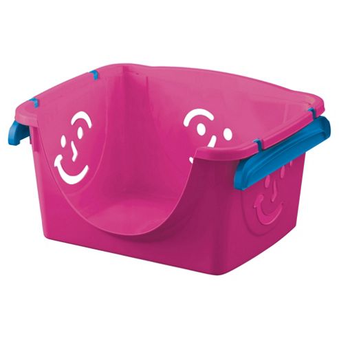 Image of Smiley Face Plastic Storage Box - Stackable - Pink