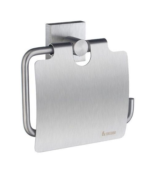 Image of Smedbo House Toilet Paper Holder With Lid - Brushed Chrome