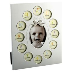 Nursery aluminium Photo frame Babys First Year 12 inserts pearlized white
