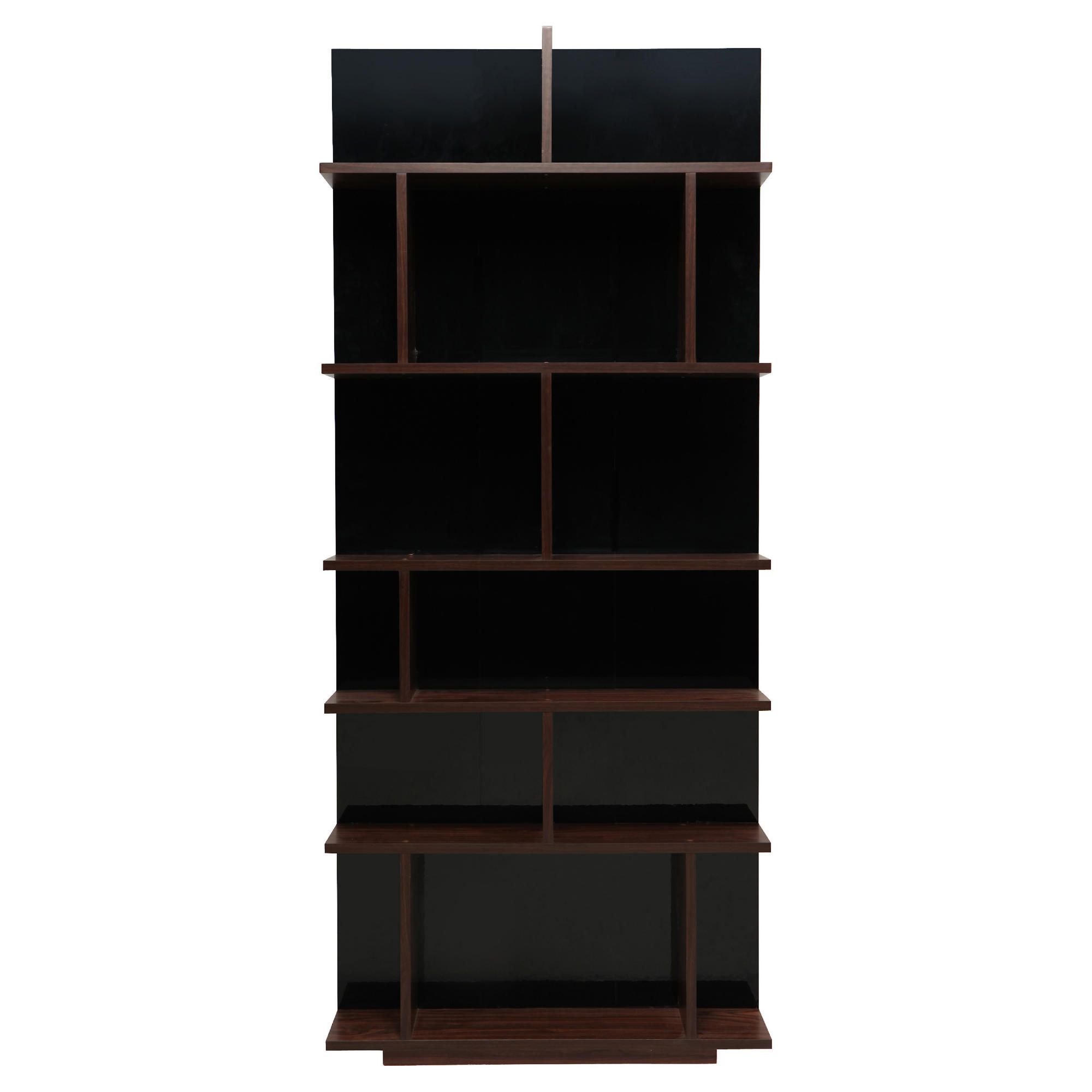 Genoa Shelving Unit, Walnut-effect & Black Gloss