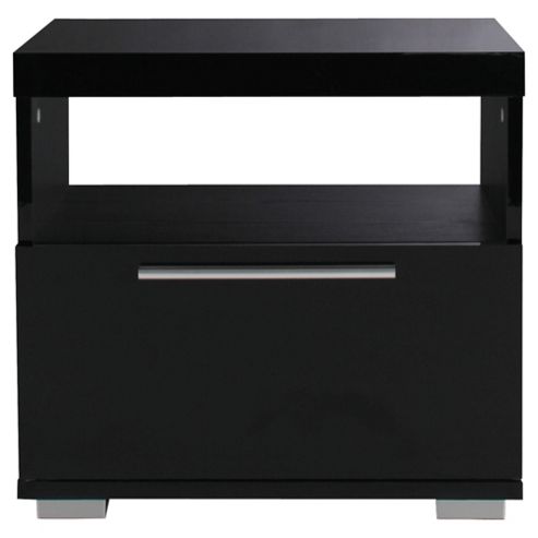Image of Milan High Gloss Side Table With Chrome Handle, Black