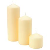 Tesco cream unfragranced pillar candles, multi-size 3 pack