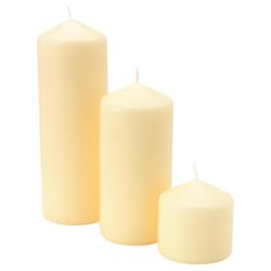 Tesco cream unfragranced pillar candles, multi-size 3 pack