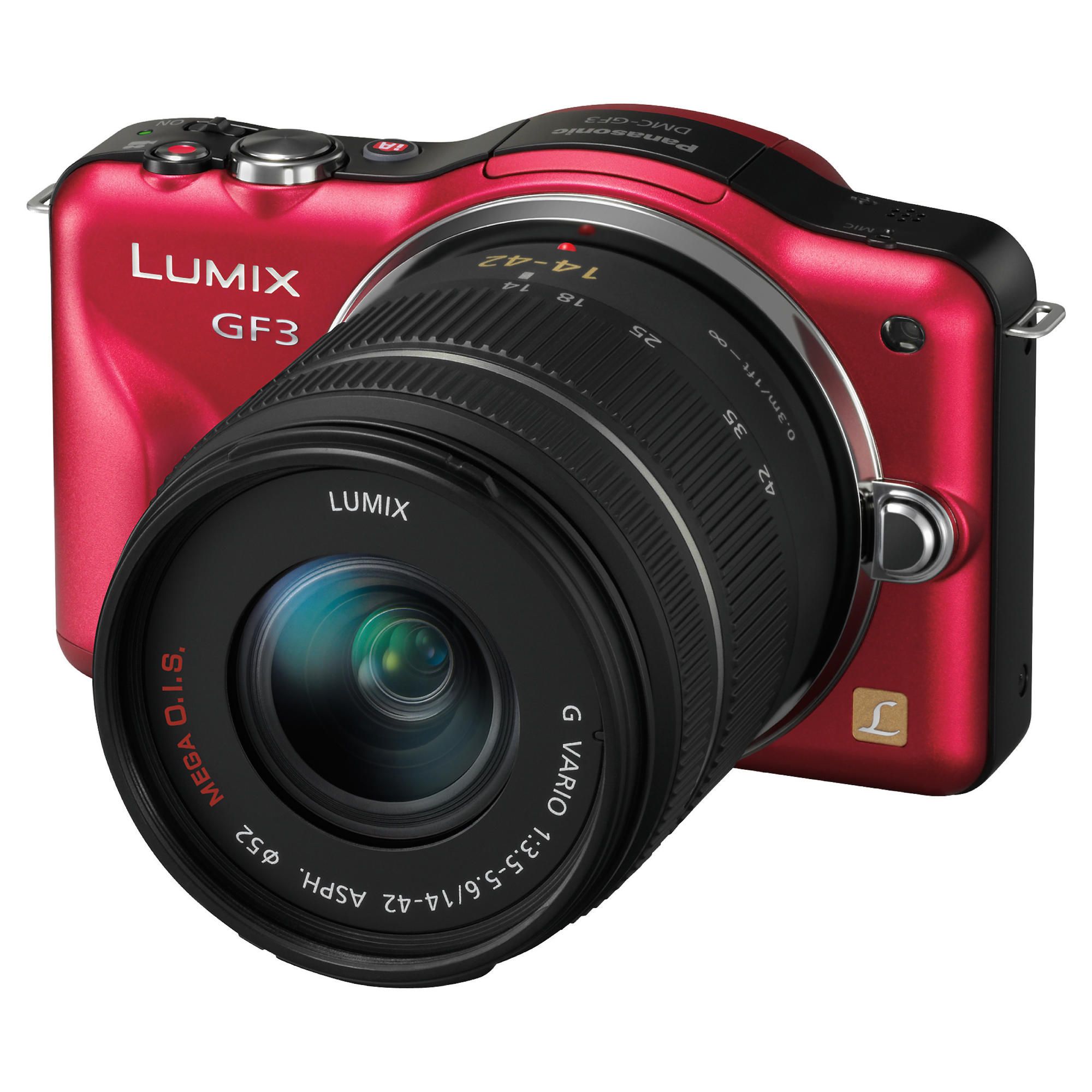 Panasonic Lumix DMC-GF3 12.1MP Red Compact System Camera Kit with 14-42mm Lumix G VARIO f/3.5-5.6 AS