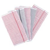 Tesco terry tea towels, red & white 5 pack