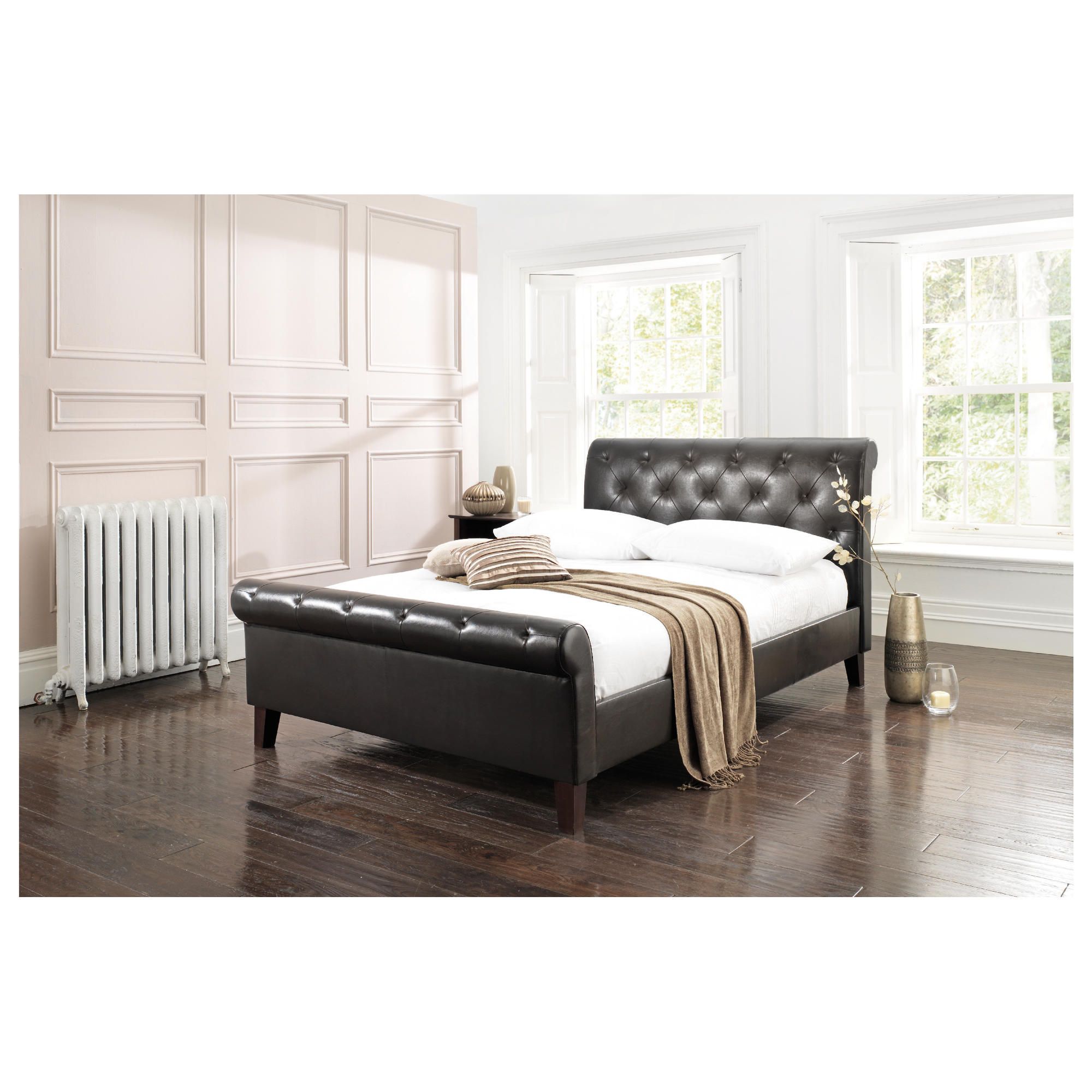 York King Padded Scroll Bed Frame, Brown at Tesco Direct