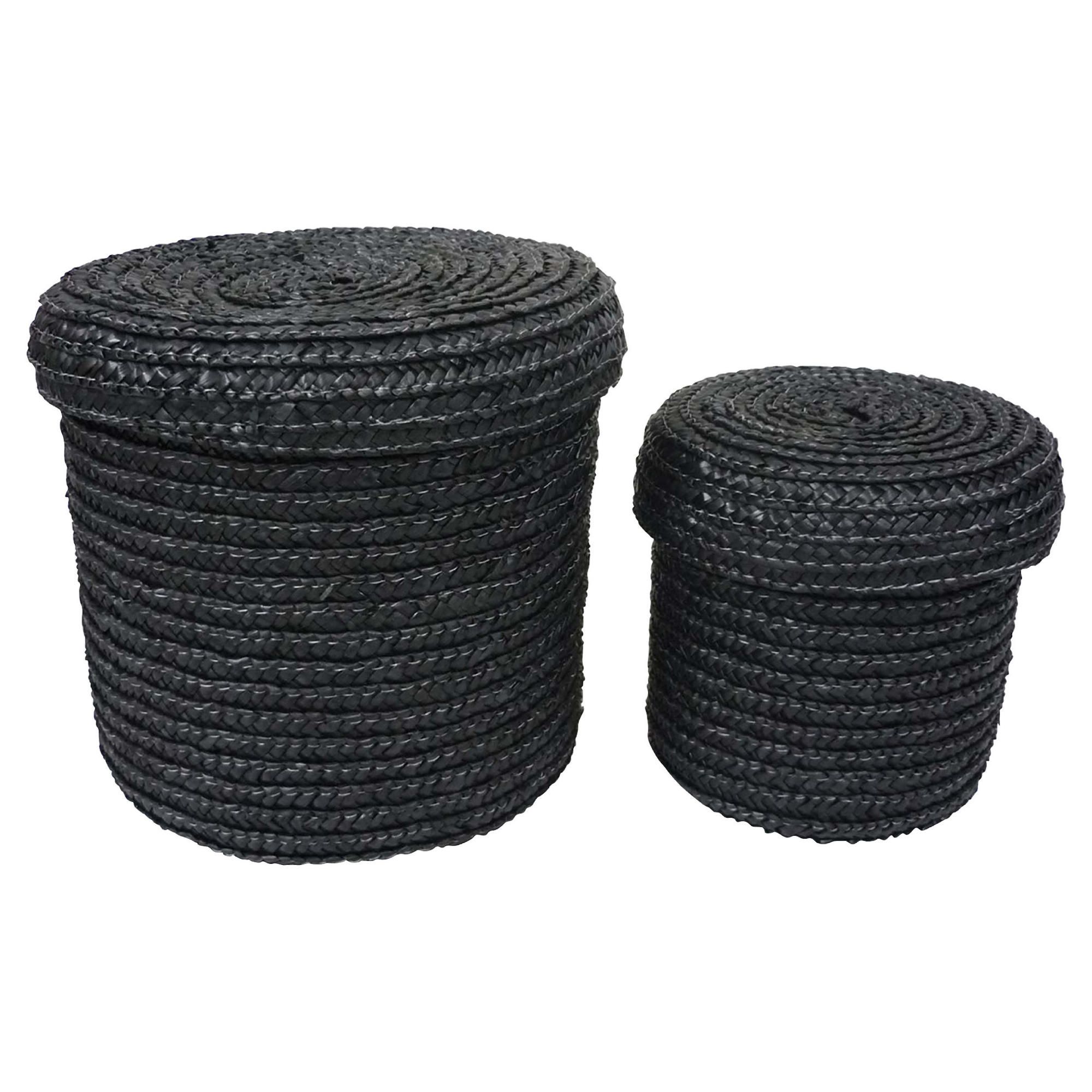 Tesco Set of 2 Straw Storage Baskets Black Tesco Set of 2 Straw Storage Baskets Black