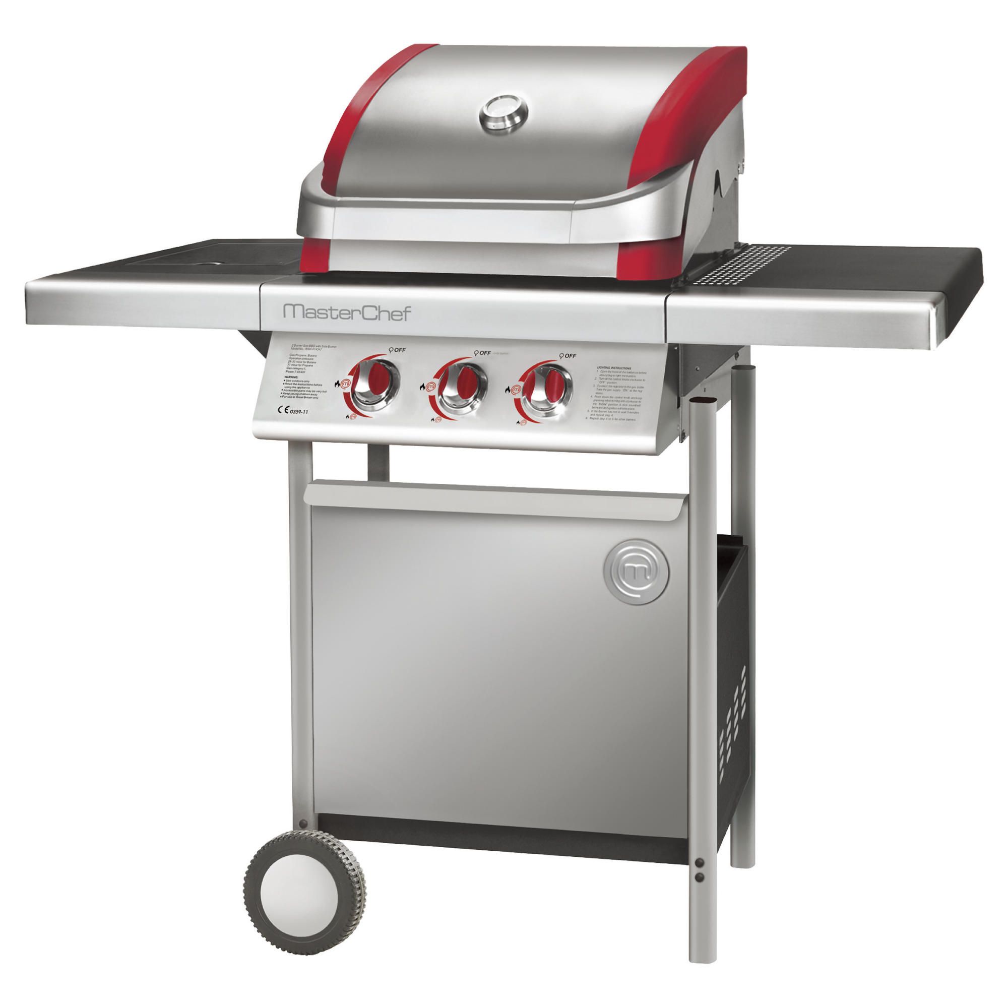 MasterChef Contender Stainless Steel 2 Burner Gas BBQ with Side Burner Gables and Gardens