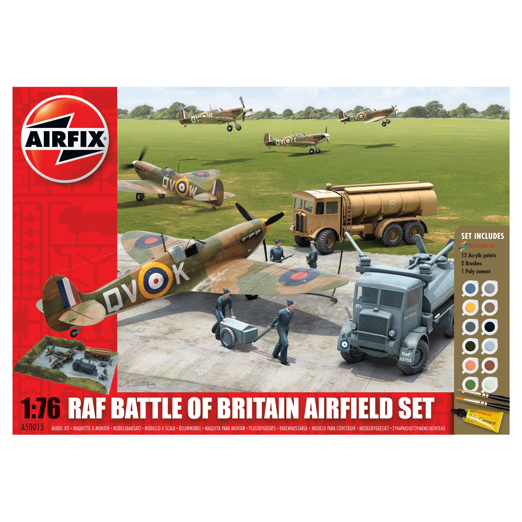 Airfix A50015 Raf Battle Of Britain Airfield 1:72 Scale Military Diorama Gift Set Including Paint Gl