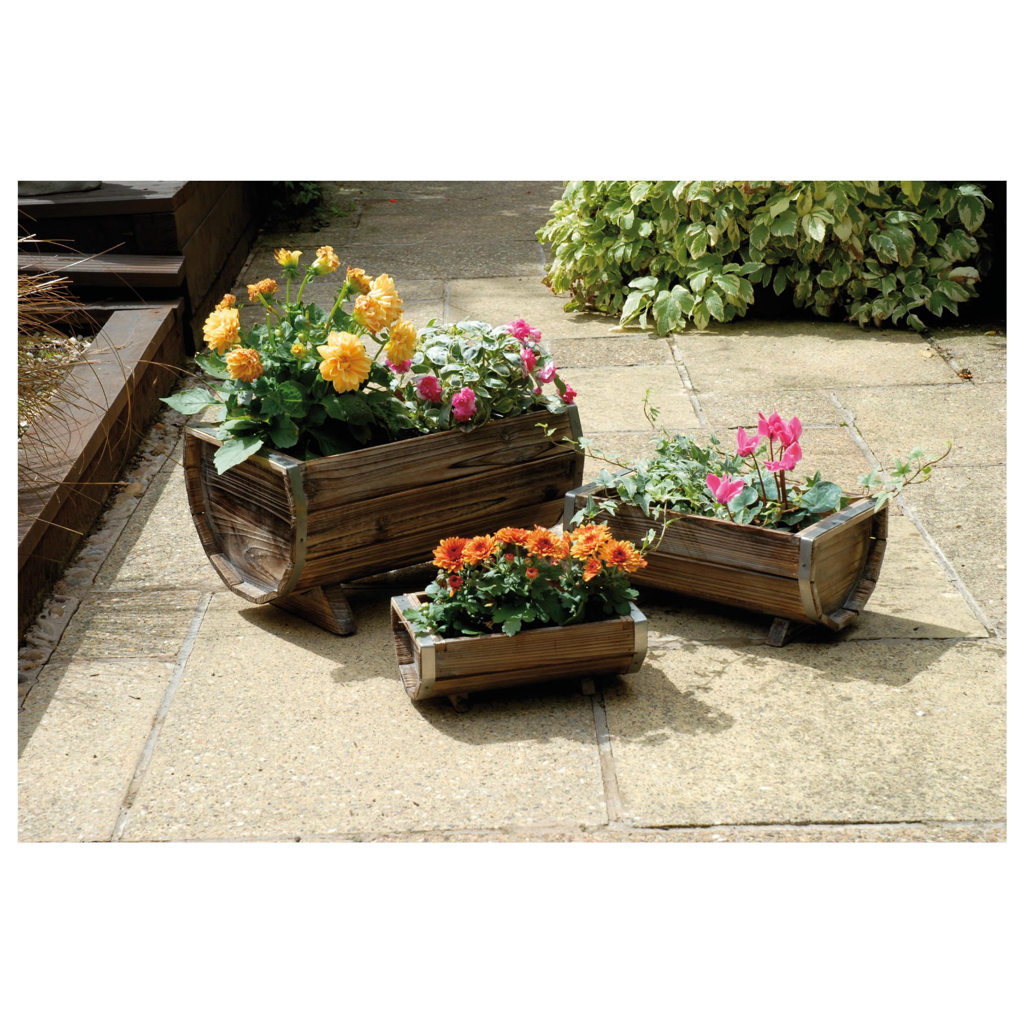 3 Wooden Trough Planters