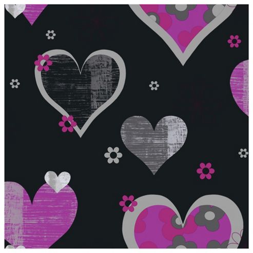 Image of Arthouse Happy Hearts Black & Pink Wallpaper