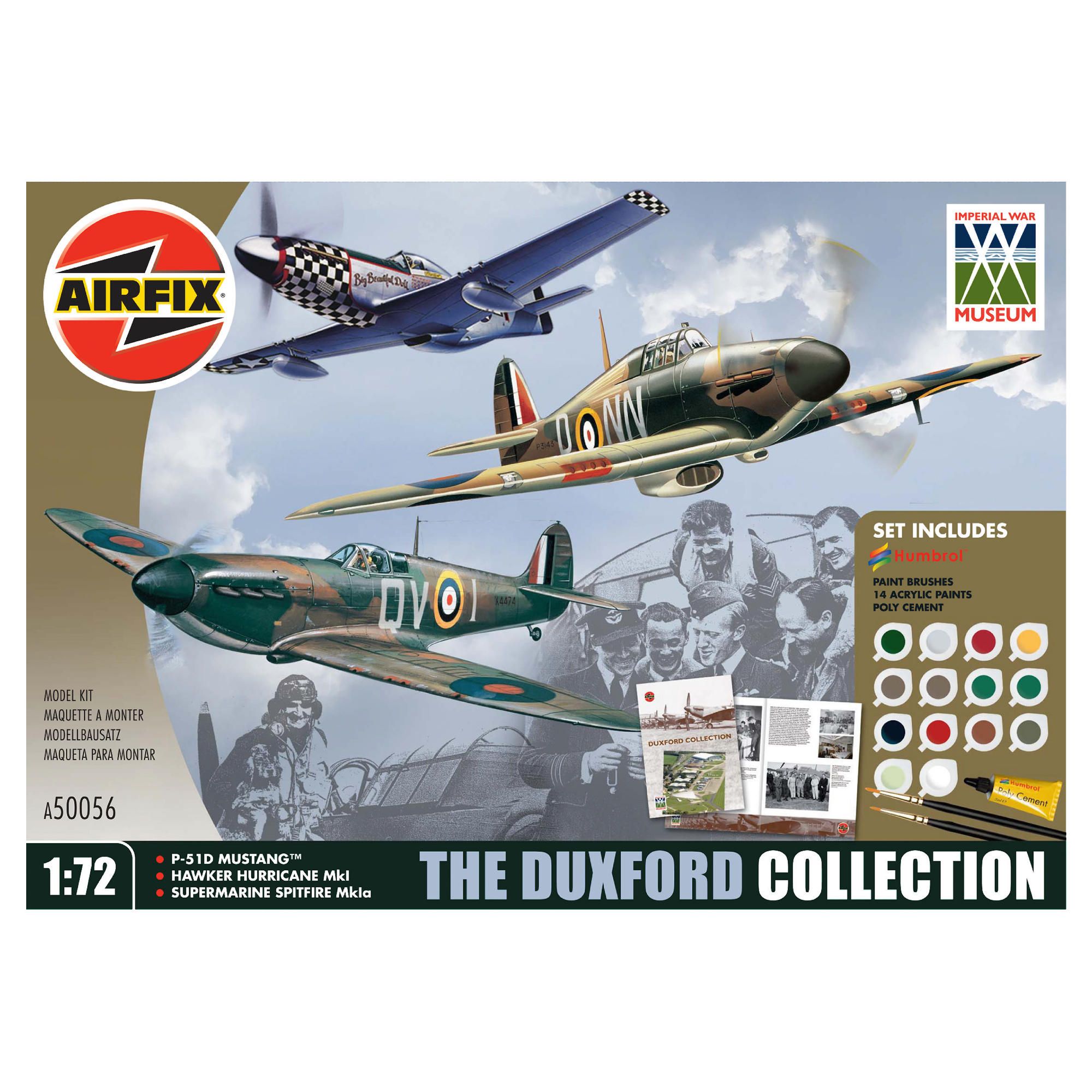 Airfix A50056A Duxford Collection 1:72 Scale Military Aircraft Gift Set including paint glue & brush
