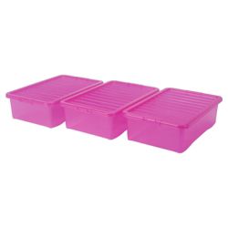 Wham crystal 32L underbed storage box with lid, 3 pack pink