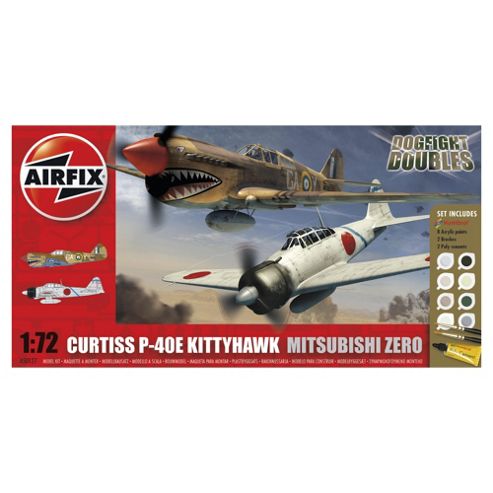 Image of Hornby Airfix Kit A50127 Dogfight Doubles Curtis P-40 And Mitsubishi Zero 1:72 Scale Aircraft Gift Set