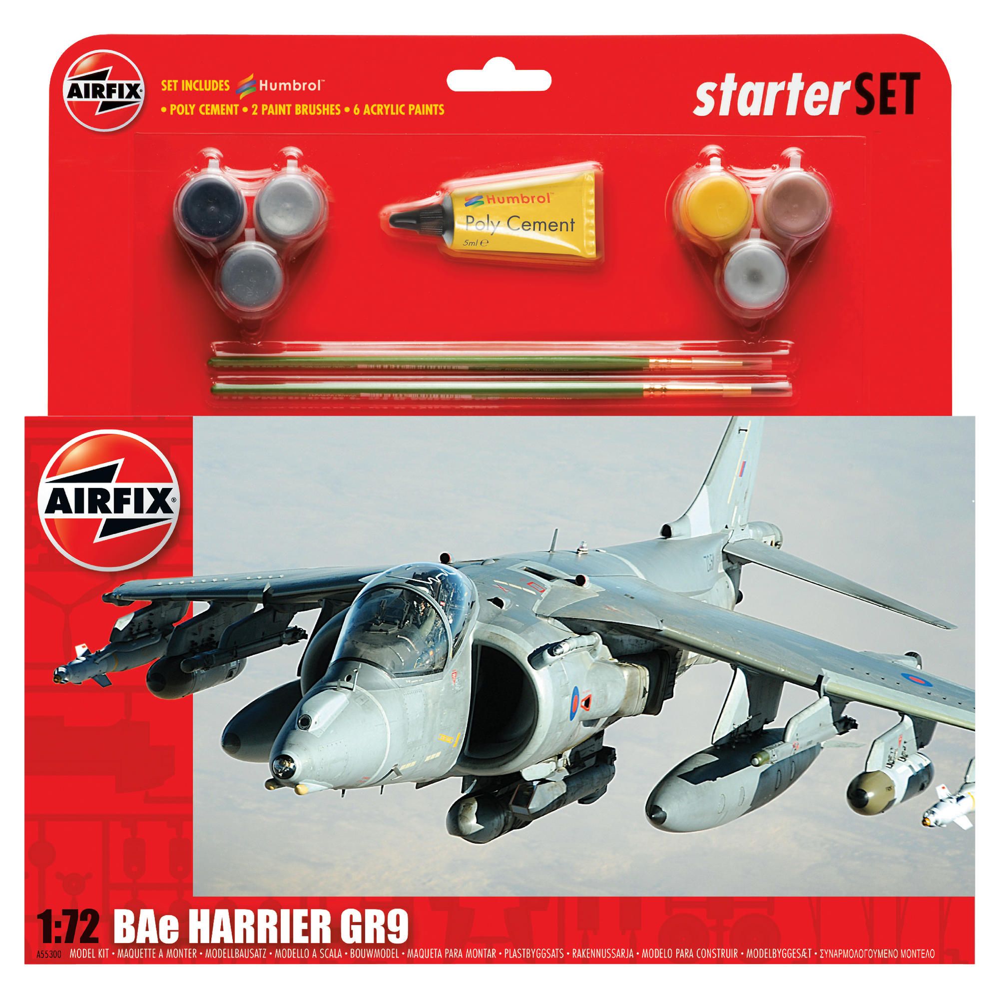 Airfix A55300 Harrier Gr9 1:72 Scale Military Aircraft Category 3 Gift Set Including Paint Glue And 