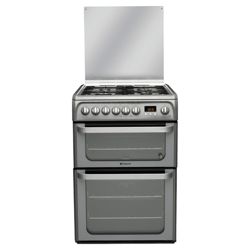 Hotpoint HUD61gs dual fuel dbl oven cooker - graphite
