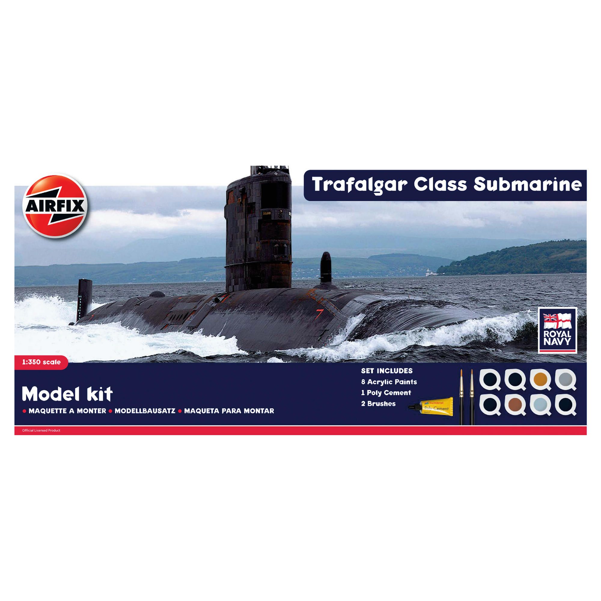 Airfix A50021 Royal Navy Trafalgar Class Submarine 1:350 Scale Modern Warship Gift Set Including Pai