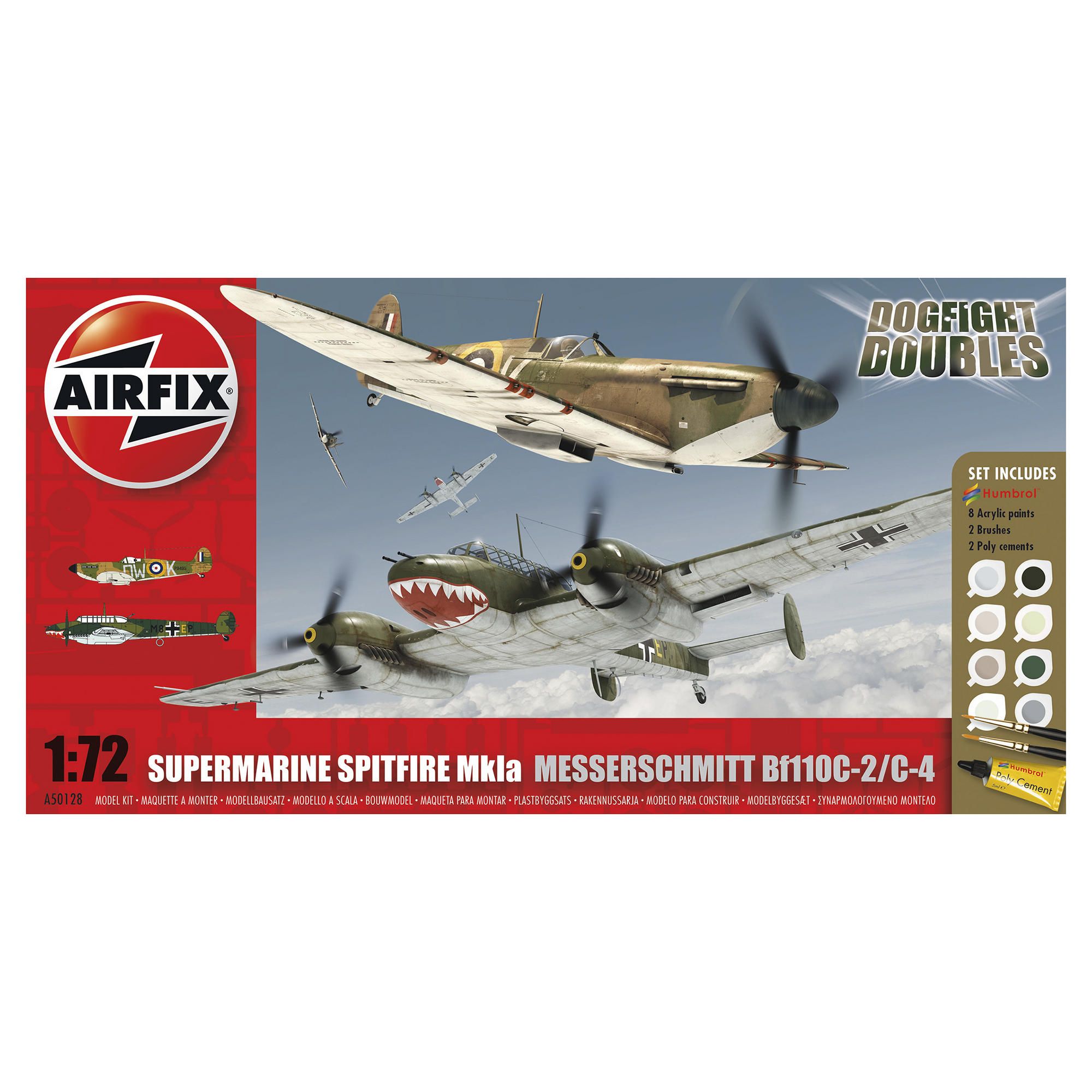 Airfix A50128 Dogfight Doubles Messerschmitt Bf110C/D & Supermarine Spitfire Mkia 1:72 Scale Militar