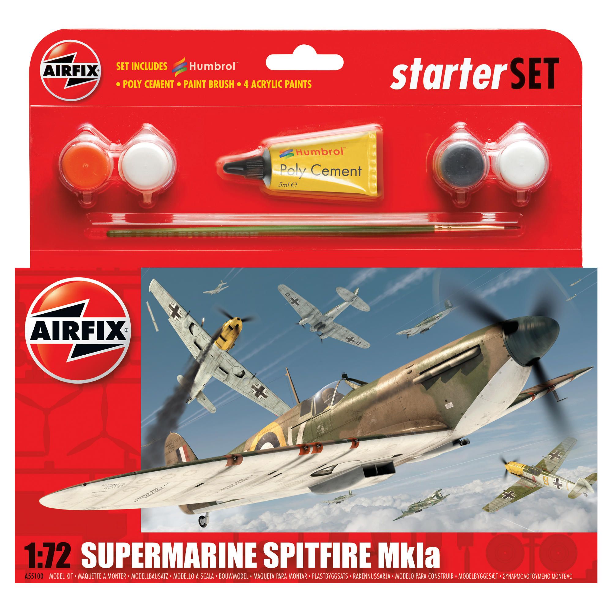 Airfix A55100 Supermarine Spitfire Mkia 1:72 Scale Military Aircraft Category 1 Gift Set Including P
