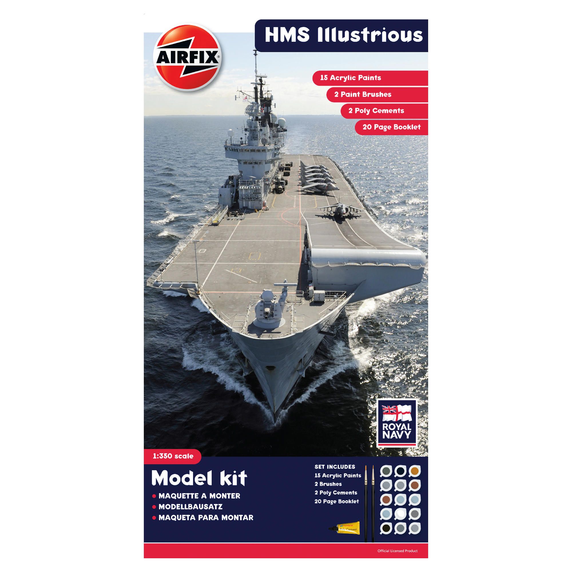 Airfix A50059 Royal Navy Hms Illustrious 1:350 Scale Modern Warship Gift Set Including Paint Glue & 