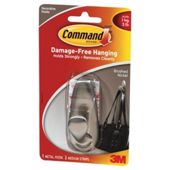 Command brushed nickel metal hook, medium