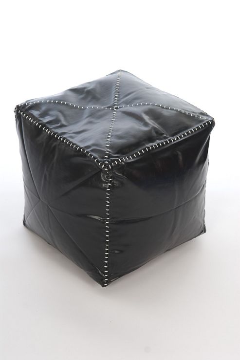 Image of Kaikoo Faux Leather Bean Bag Cube With Stitch Detail, Black